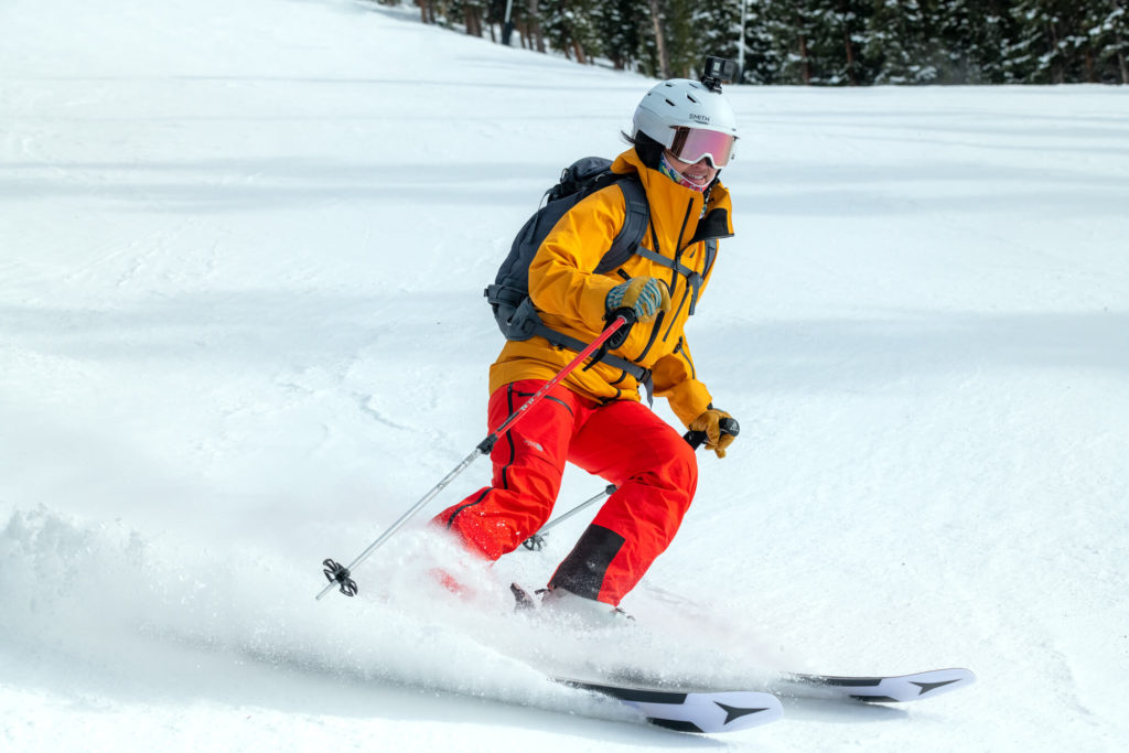 A woman skiing during winter in Telluride.