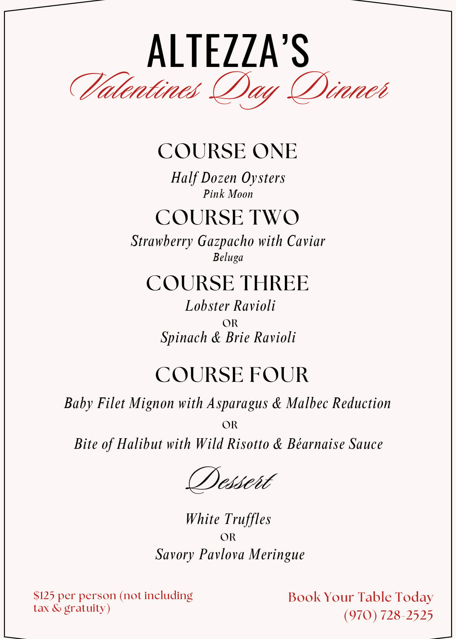 Altezza Valentines Menu